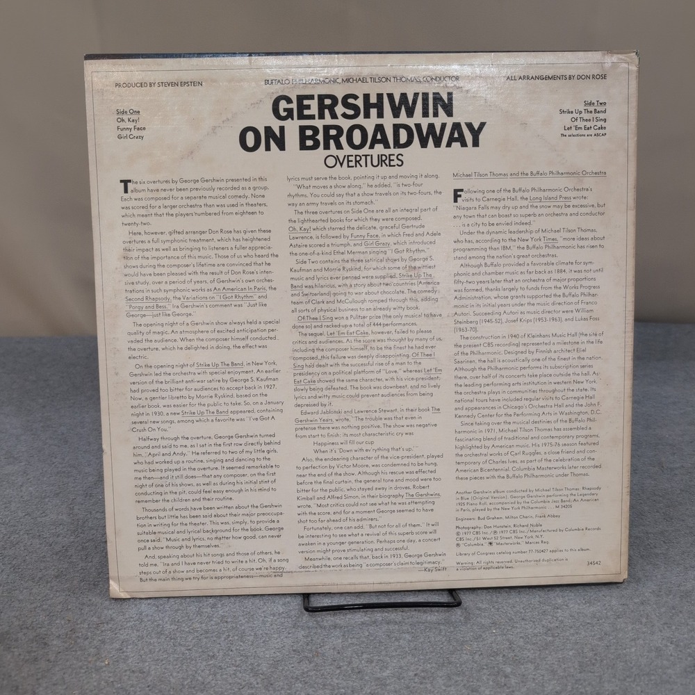 Michael Tilson Thomas Gershwin on Broadway Buffalo Philharmonic Vinyl LP M 34542 - Picture 2 of 4